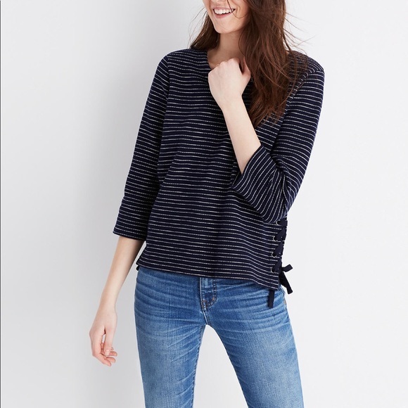 Madewell Striped Side-Lace‎ Top size Small - Picture 1 of 10